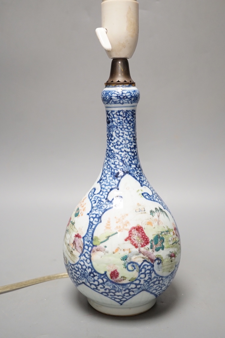 An 18th century Chinese famille rose vase mounted as a table lamp